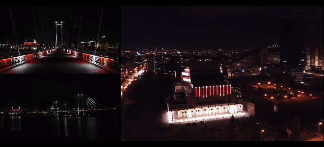 Подсветка Вантового (Виноградовского) моста и Большого концертного зала (БКЗ) в Красноярске